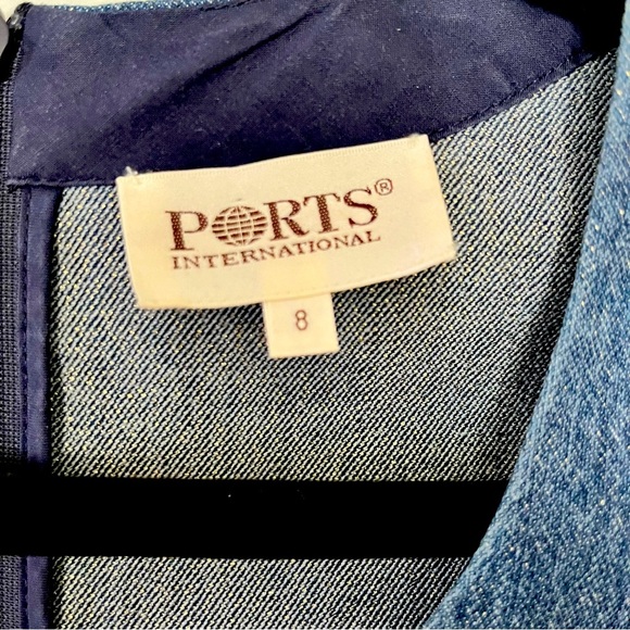 Vintage Denim Dress Size 8 60s 70s Ribbon Bow Around Chest Sparkle in Fabric - Picture 4 of 15